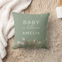 Sage Green Wildflower Baby in Bloom Floral  Throw Pillow