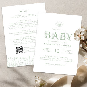 Sage Green Wildflower Baby Shower All-in-One Invitation
