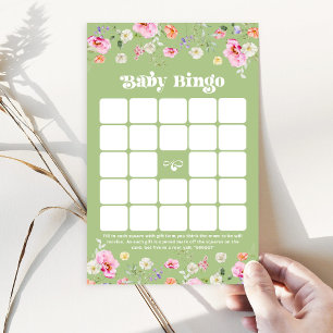Sage green wildflower Baby Shower Bingo game