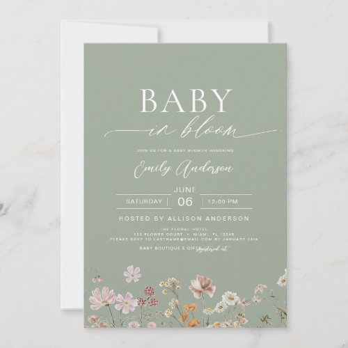 Sage Green Wildflower Baby Shower Invitation