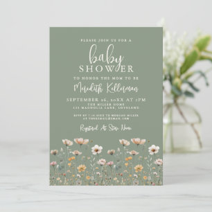 Sage Green Wildflower Baby Shower Invitation