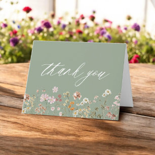 Sage Green Wildflower Baby Shower Letterpress Thank You Card