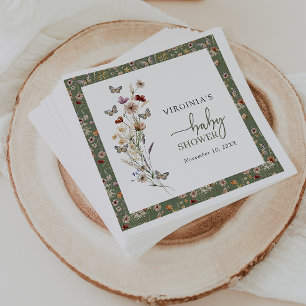 Sage Green Wildflower Baby Shower Napkins