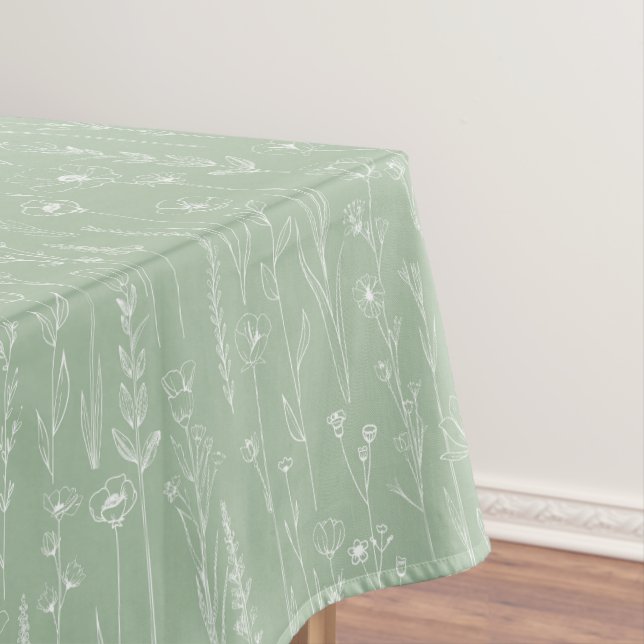 Sage Green Wildflower Baby Shower Tablecloth (In Situ)