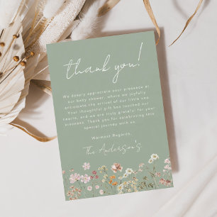 Sage Green Wildflower Baby Shower Thank You Card Flyer