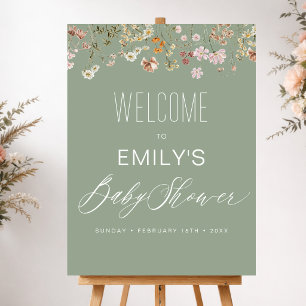 Sage Green Wildflower Baby Shower Welcome Sign