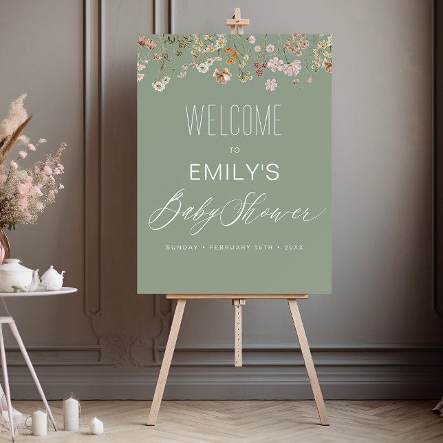 Sage Green Wildflower Baby Shower Welcome Sign (Creator Uploaded)