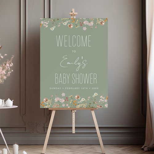 Sage Green Wildflower Baby Shower Welcome Sign