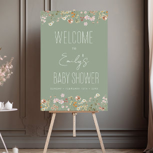 Sage Green Wildflower Baby Shower Welcome Sign