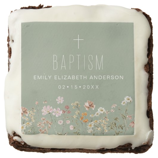 Sage Green Wildflower Baptism Garden In Bloom Brownie (Front)