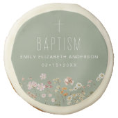 Sage Green Wildflower Baptism Garden In Bloom Sugar Cookie (Front)