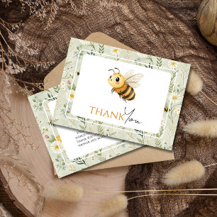 Sage Green Wildflower Bee Custom Baby Shower Thank You Card