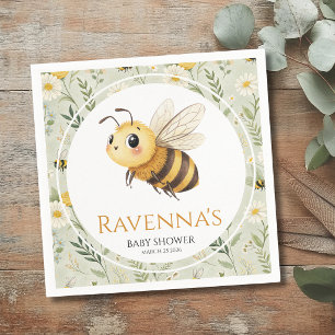 Sage Green Wildflower Bee Personalized Baby Shower Napkins