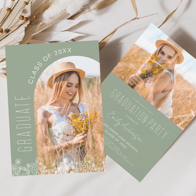 Sage Green Wildflower Bloom Graduation Party Invitation (Creator Uploaded)