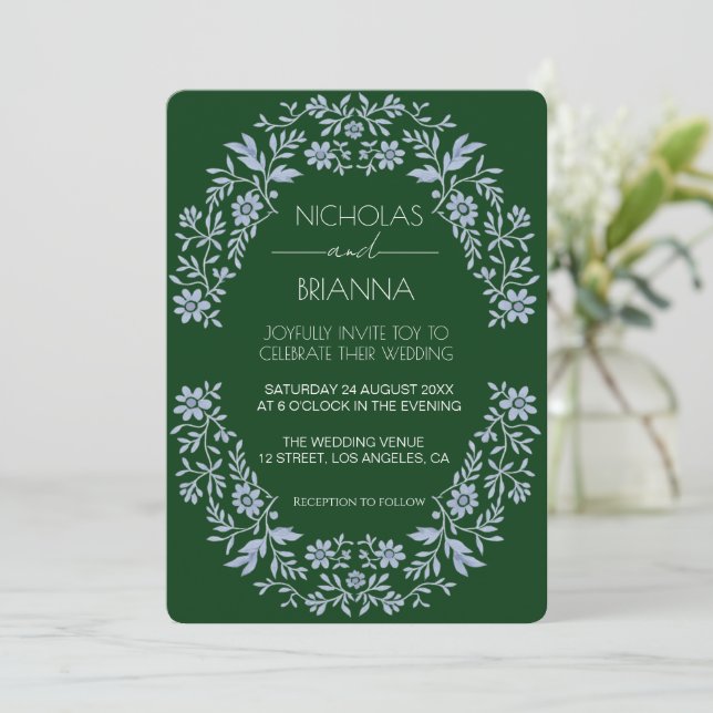 Sage Green Wildflower Bohemian Wedding Invitation (Standing Front)