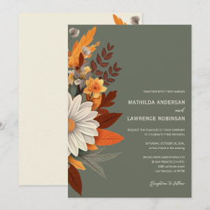 Sage Green Wildflower Boho Autumn Wedding Invitation