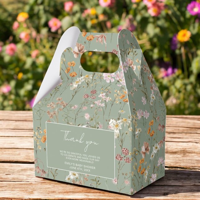Sage Green Wildflower Boho Baby In Bloom Garden Favor Boxes (Creator Uploaded)