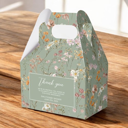 Sage Green Wildflower Boho Baby in Bloom Garden Favor Boxes by Pretty Girly Designs