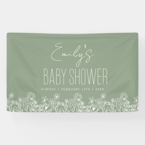 Sage Green Wildflower Boho Baby Shower Banner