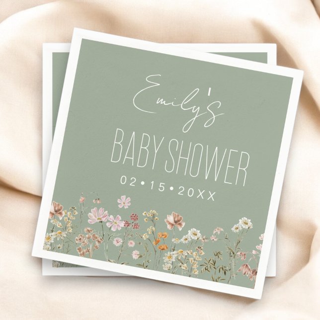 Sage Green Wildflower Boho Baby Shower In Bloom Napkins (Creator Uploaded)