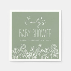 Sage Green Wildflower Boho Baby Shower In Bloom Napkins