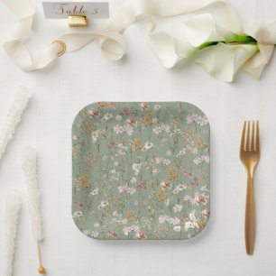Sage Green Wildflower Boho Baby Shower In Bloom Paper Plates