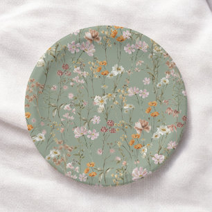 Sage Green Wildflower Boho Baby Shower In Bloom Paper Plates