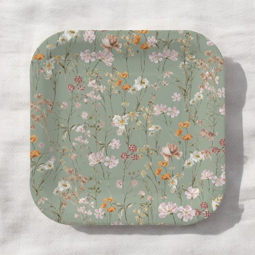 Sage Green Wildflower Boho Baby Shower in Bloom Paper Plates by Pretty Girly Designs
