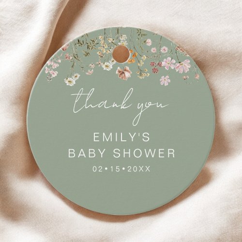Sage Green Wildflower Boho Baby Shower Thank You Favor Tags by Pretty Girly Designs