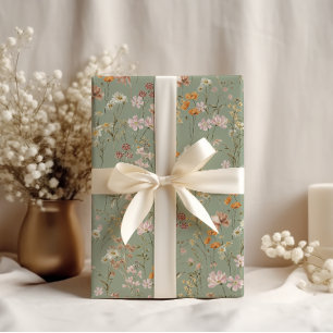 Sage Green Wildflower Boho Bloom Garden Boho Wrapping Paper