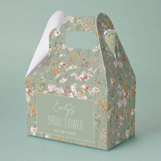 Sage Green Wildflower Boho Bridal Shower Garden Favor Boxes (Creator Uploaded)