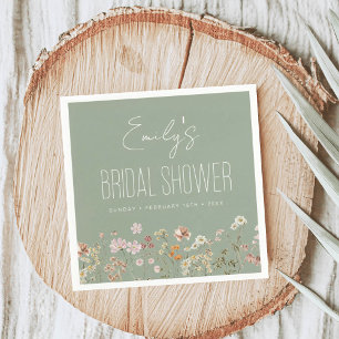 Sage Green Wildflower Boho Bridal Shower In Bloom Napkins
