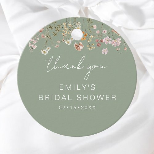 Sage Green Wildflower Boho Bridal Shower Thank You Favor Tags