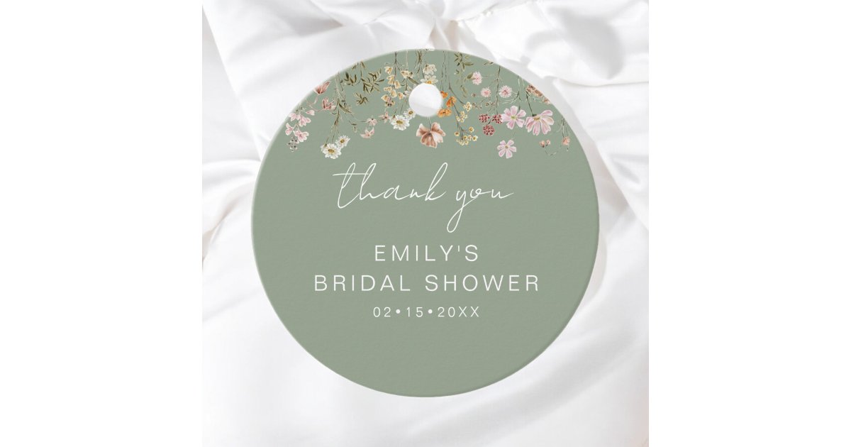 Sage Green Wildflower Boho Bridal Shower Thank You Favor Tags | Zazzle