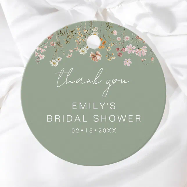 Sage Green Wildflower Boho Bridal Shower Thank You Favor Tags | Zazzle