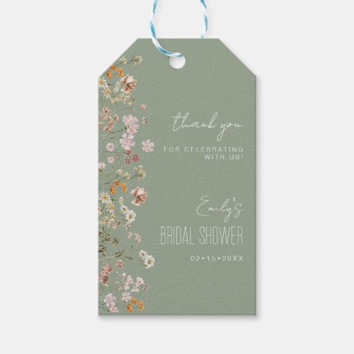 Sage Green Wildflower Boho Bridal Shower Thank You Gift Tags