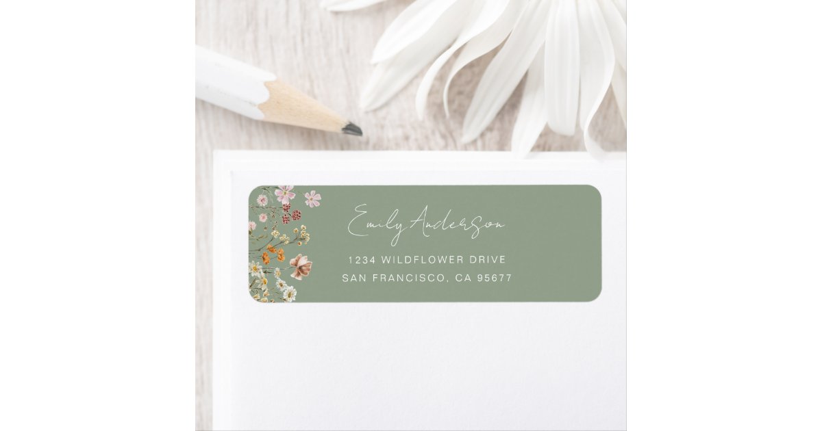 Sage Label Sage Green Wildflower Boho Garden Return Address Label | Zazzle