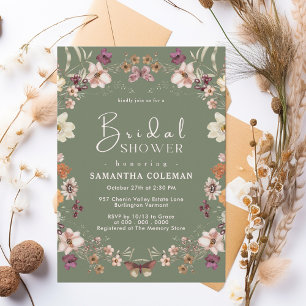 Sage Green Wildflower Boho Pastel Bridal Shower Invitation