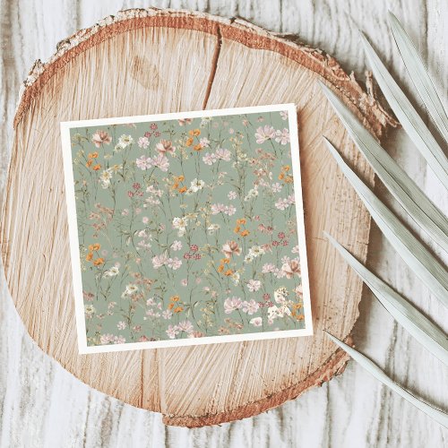 Sage Green Wildflower Boho Wedding In Bloom Garden Napkins