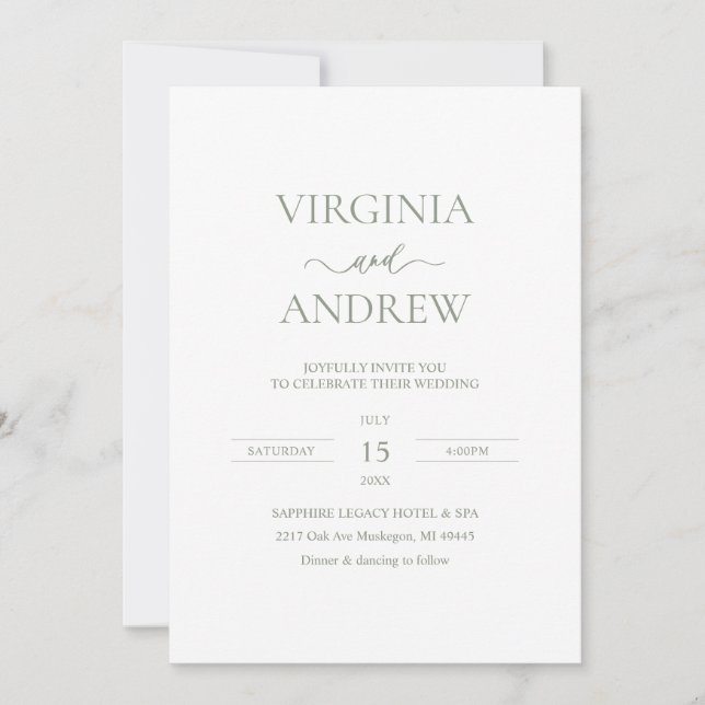 Sage Green Wildflower Boho Wedding Monogram Invitation (Front)