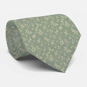 Sage Green Wildflower Botanical Ditsy Floral Neck Tie