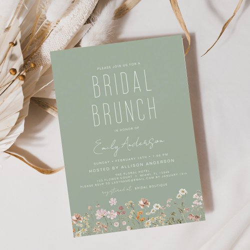Sage Green Wildflower Bridal Brunch Invitation