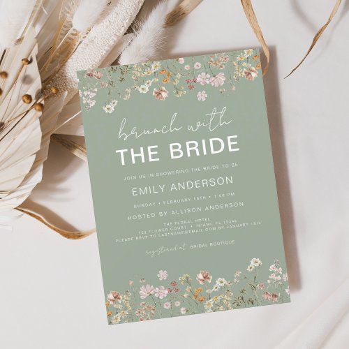 Sage Green Wildflower Bridal Brunch Invitations
