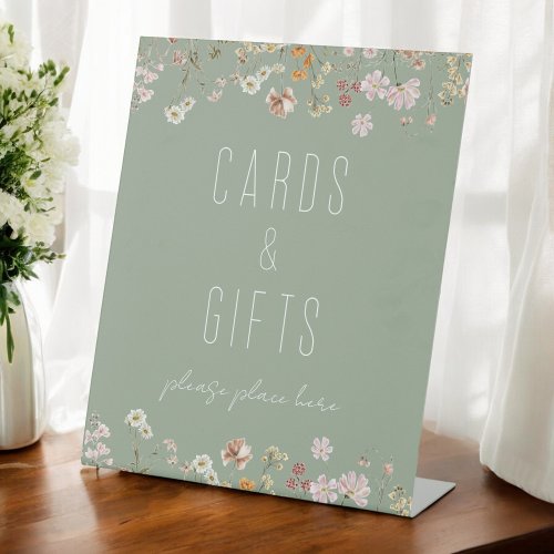 Sage Green Wildflower Bridal Shower Cards Gifts Pedestal Sign