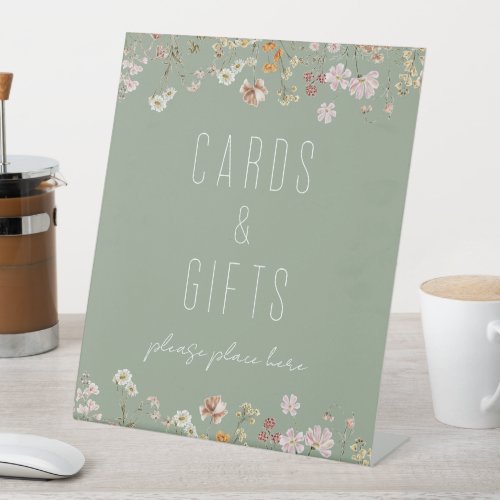Sage Green Wildflower Bridal Shower Cards Gifts Pedestal Sign
