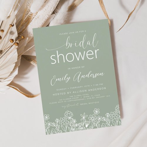 Sage Green Wildflower Bridal Shower Elegant  Invitation