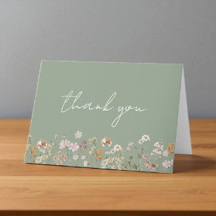 Sage Green Wildflower Bridal Shower Garden Letterpress Thank You Card