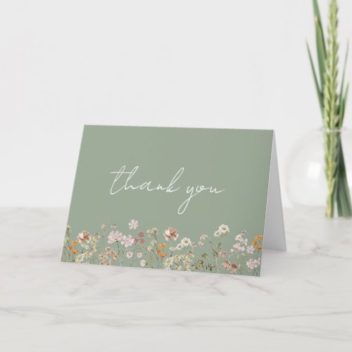 Sage Green Wildflower Bridal Shower Garden Thank You Card