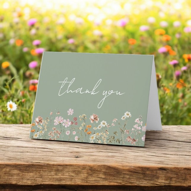 Sage Green Wildflower Bridal Shower Garden Thank You Card (Creator Uploaded)