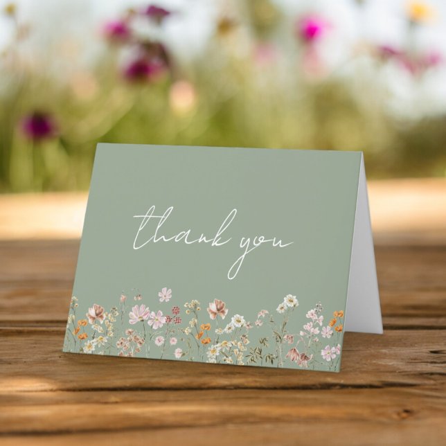 Sage Green Wildflower Bridal Shower Garden Thank You Card (Creator Uploaded)